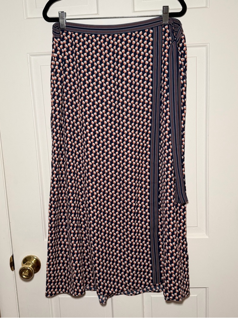 Max Studio Floral Pattern Navy and Orange Printed Midi Faux Wrap Skirt